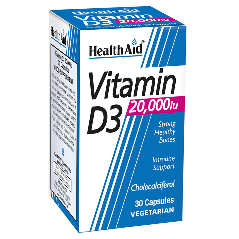 HealthAid Vitamin D3 20,000IU - 30 capsules - HealthAid supplement available at Medicosmetic