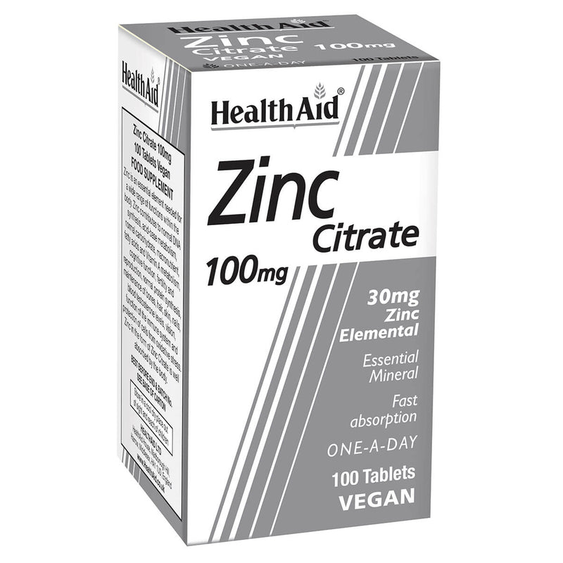 HealthAid Zinc Citrate 100mg - 100 tablets - HealthAid supplement available at Medicosmetic